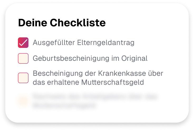 Checkliste mit den Nachweisen für den Elterngeldantrag in der App Elterngeld Buddy.